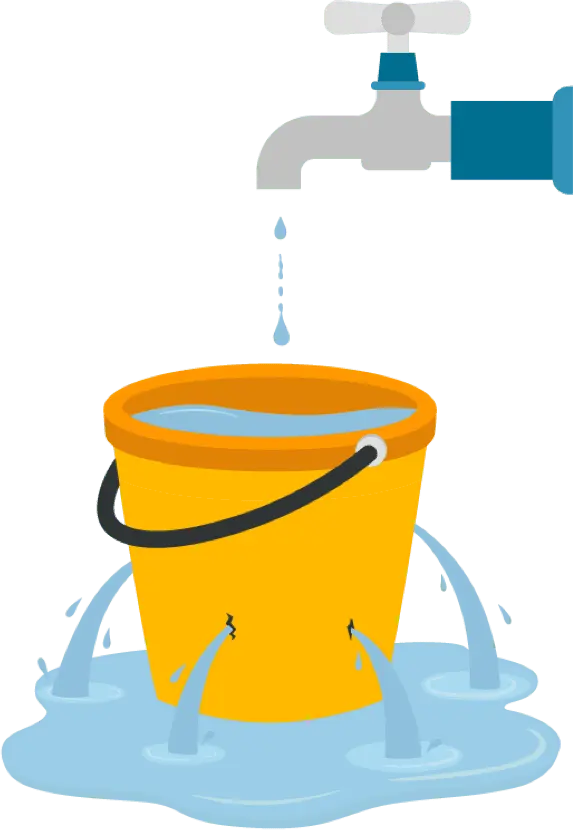 Faucet dripping into a bucket with holes. Eye drops for dry eyes.